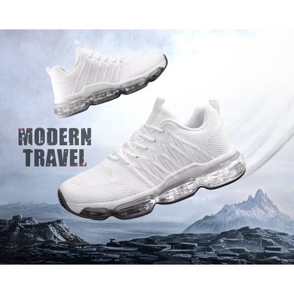 Women's Air Cushion Running Shoes Walking Jogging Sneakers Lace Up Tennis White - Picture 7 of 7